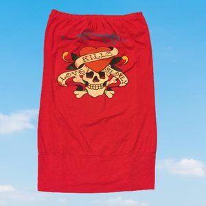 Ed Hardy Tube Top Mini Dress Skull & Heart Graphic